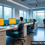 Home 17 다이노코어 제작사의 철학과 방향성 - A modern technology research and development lab setting showcasing a diverse team of Bengali engine...