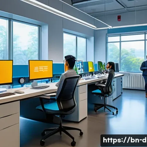 Home 11 다이노코어 제작사의 철학과 방향성 - A modern technology research and development lab setting showcasing a diverse team of Bengali engine...